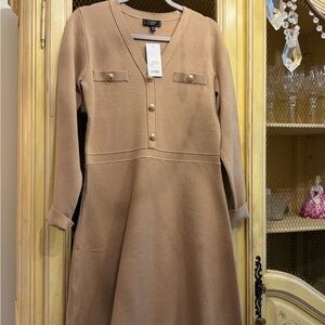Lipsy Camel Knit Dress with Gold Accents